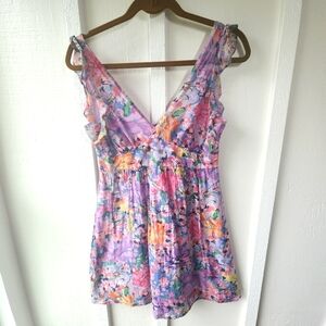 THEORY Sleeveless Silk Blend Floral Dress Lined Ruffle Size Small